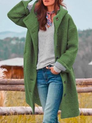 Cappotto donna in lana con cappuccio e bottoni