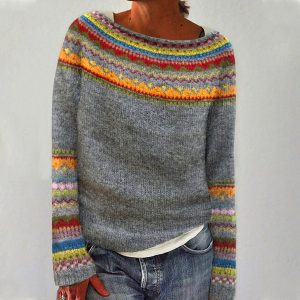 Maglione tricotato donna oversize, maniche lunghe comode
