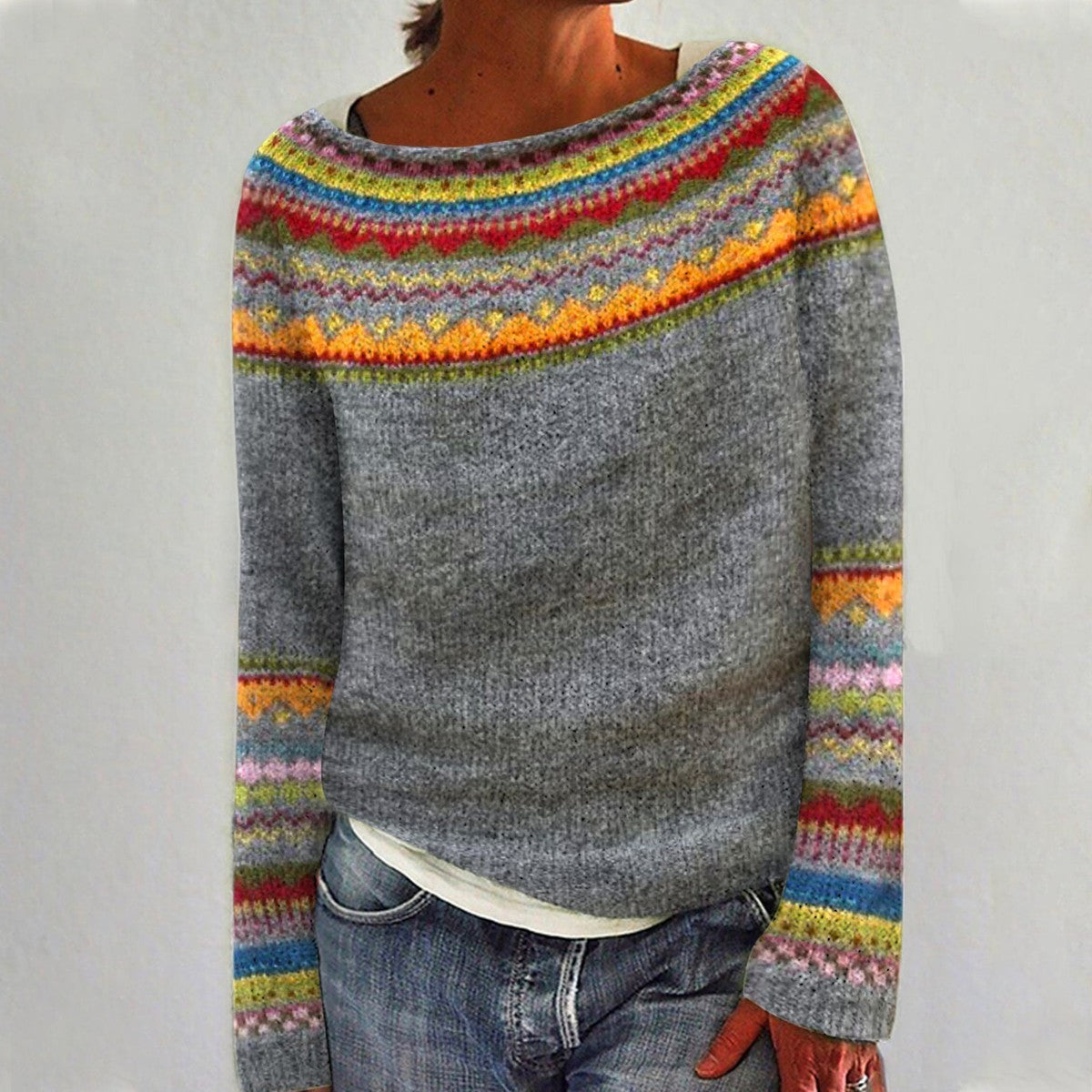 Maglione tricotato donna oversize, maniche lunghe comode - immagine 3