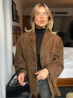 Giacca oversize retrò donna con colletto e maniche lunghe