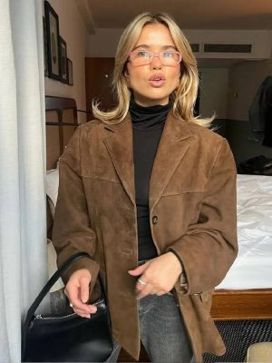 Giacca oversize retrò donna con colletto e maniche lunghe
