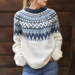 Maglione donna alla moda con stampa, maniche lunghe e taglio ampio
