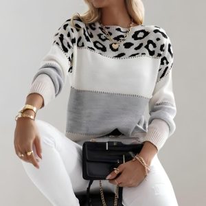 Maglione donna leopardato a maniche lunghe e girocollo