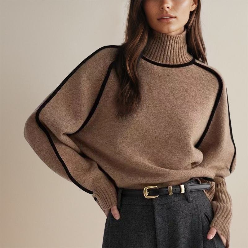 Maglione donna a righe stile morbido, collo a V e maniche lunghe