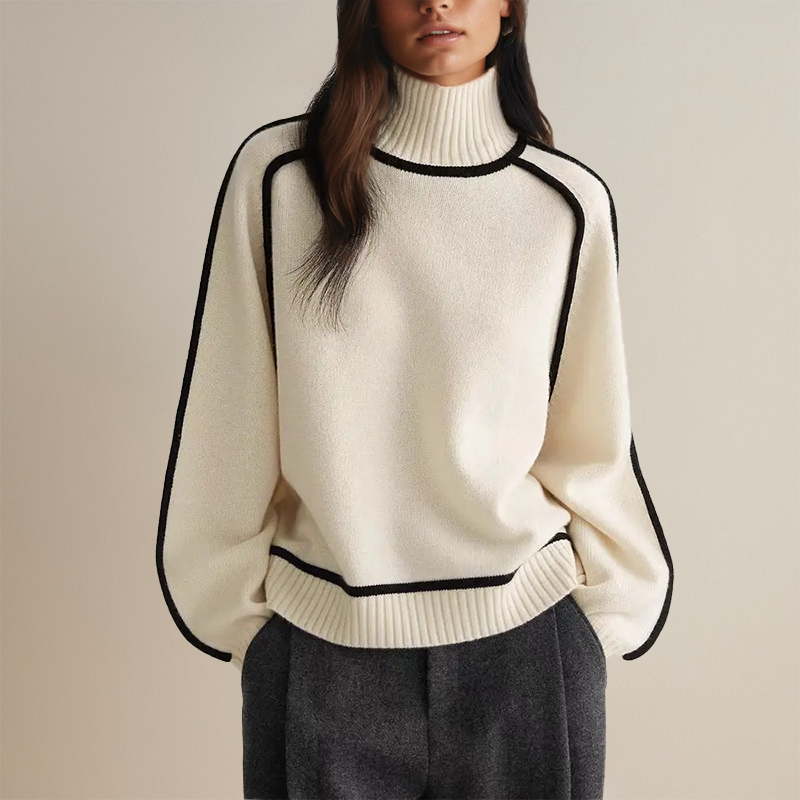 Maglione donna a righe stile morbido, collo a V e maniche lunghe - immagine 4