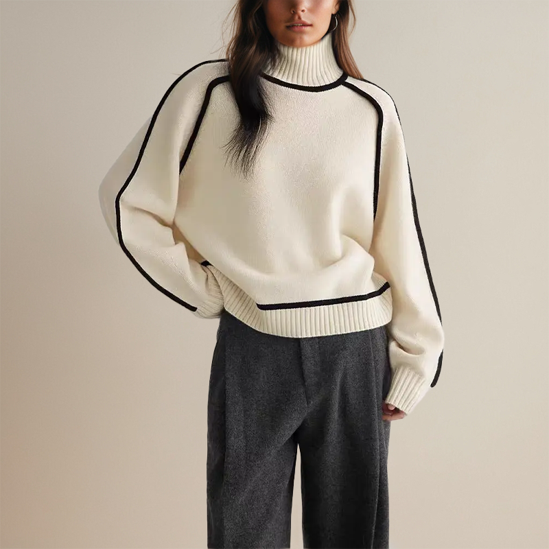 Maglione donna a righe stile morbido, collo a V e maniche lunghe - immagine 5