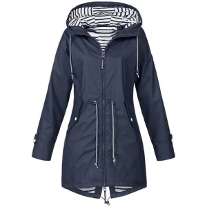 Impermeabile donna leggero con cappuccio e cordoncino