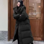 Parka lunga donna con cappuccio, calda e imbottita in cotone
