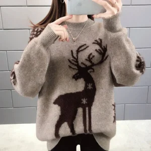 Maglione donna a maniche lunghe e girocollo, taglia grande