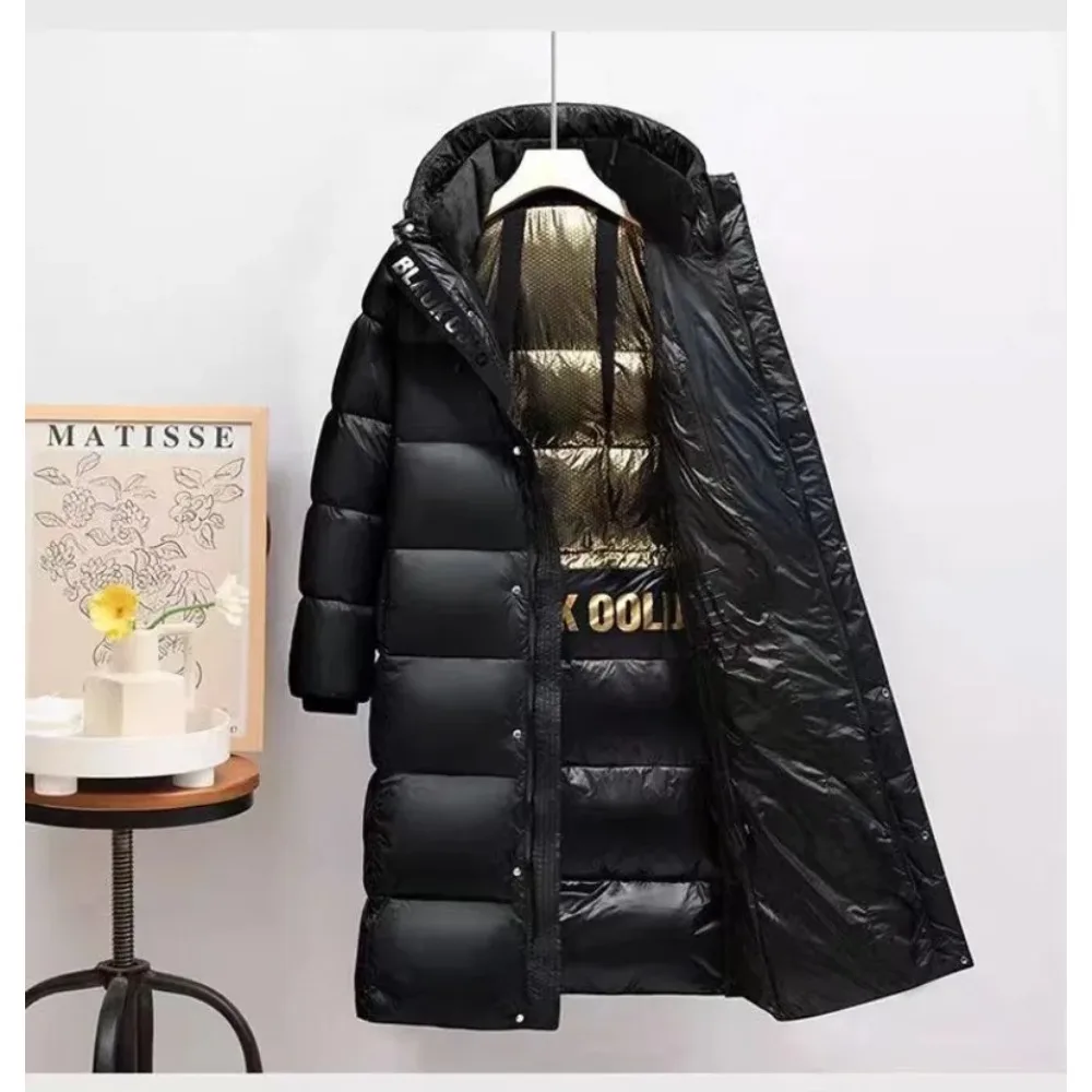 Piumino lungo invernale da coppia con cappuccio, caldo e alla moda - immagine 3