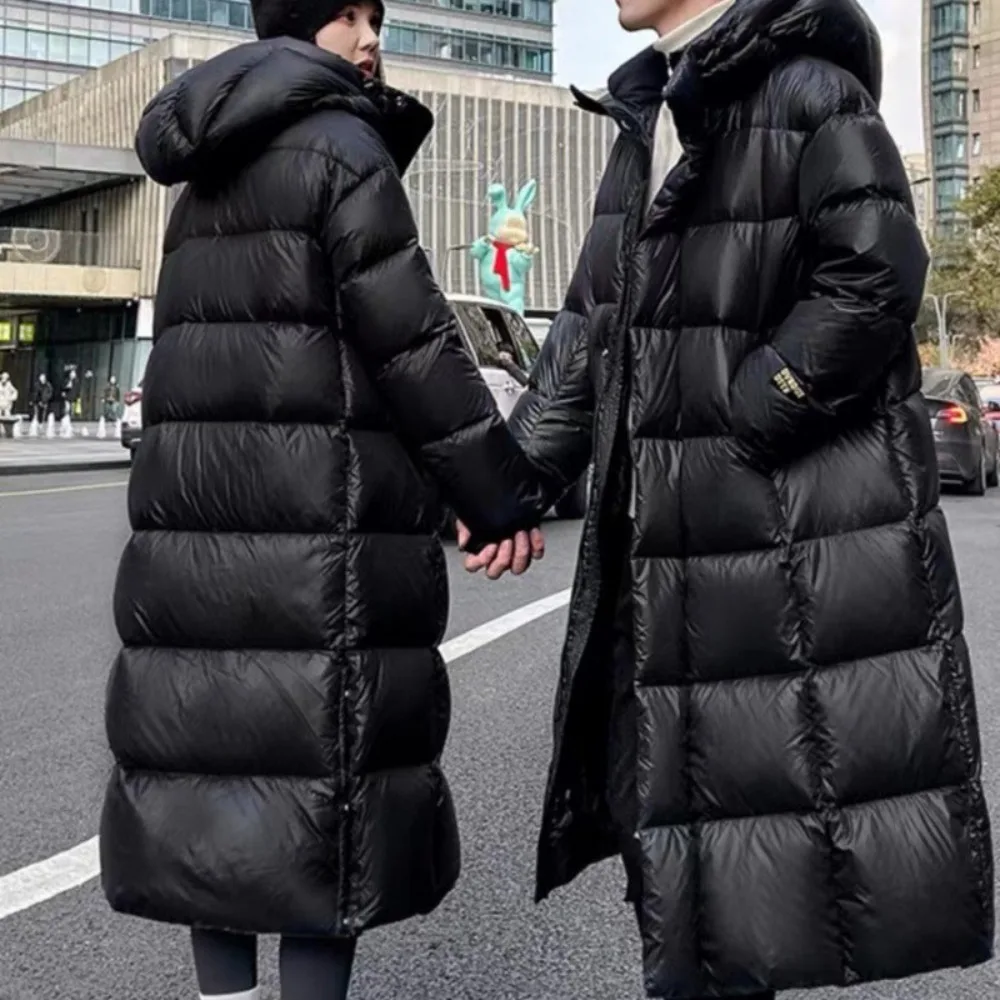 Piumino lungo invernale da coppia con cappuccio, caldo e alla moda - immagine 4