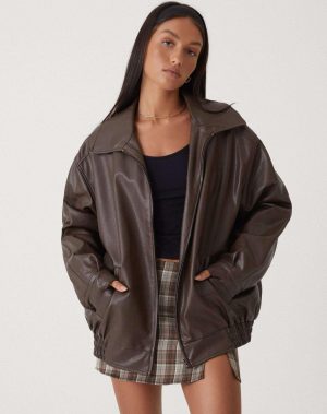 Giacca biker donna in ecopelle con zip e colletto rotondo